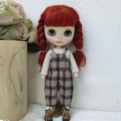 Casual Blyth Doll Clothes Rompers Plaid Pants Long Sleeve Top Suit Doll Trousers for Ymy Licca Azones Ob24 Ob27 Doll Accessories