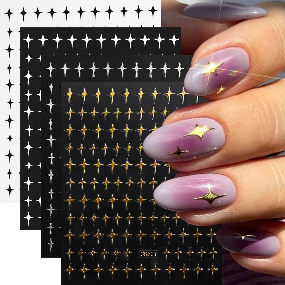 4pcs/set Roman Letters Nail Stickers 3D Black/White/Gold/Silver Alphabet Adhesive Nail Decasl English Letters DIY Manicure Decor