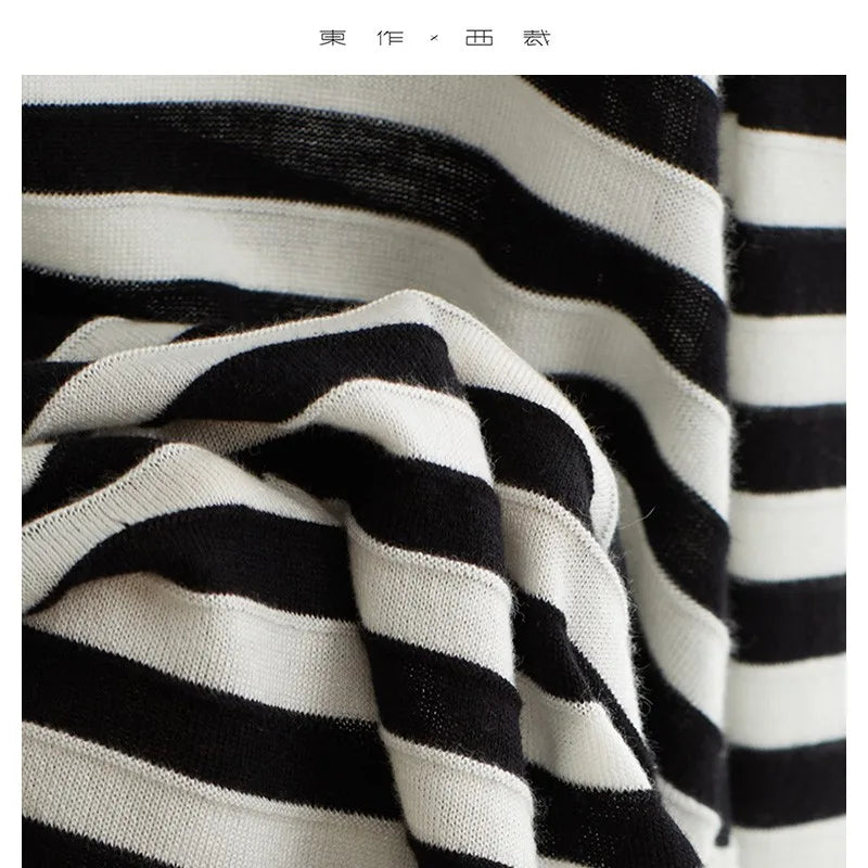 Classic Striped Long Sleeve T-Shirt Casual Versatile Knitted Pullover Top for Women 2026 Spring New Style