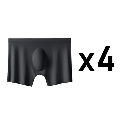 4PCS Men's Ice Silk Ultra-thin Seamless Shorts Sexy Lingerie Solid Breathable Boxers Briefs Men Underpants
