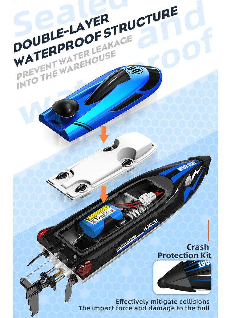 HJ808 RC Battery Boat 2.4Ghz 25km/h High-Speed Remote Control Racing Ship Water Speed Boat Children Model Toy