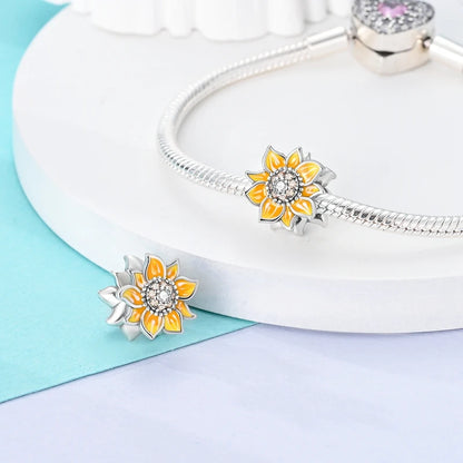 Original 925 Sterling Silver Charm Beads Clover Sunflower Tulip Carnation Pendant For Women Jewelry Fashion Gift