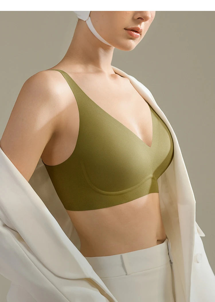 SUJIIN Sexy Seamless Wireless Bras for Women Push Up Padded Soft Support Invisible Lift V Neck Bralette Smooth Bra Female MX208