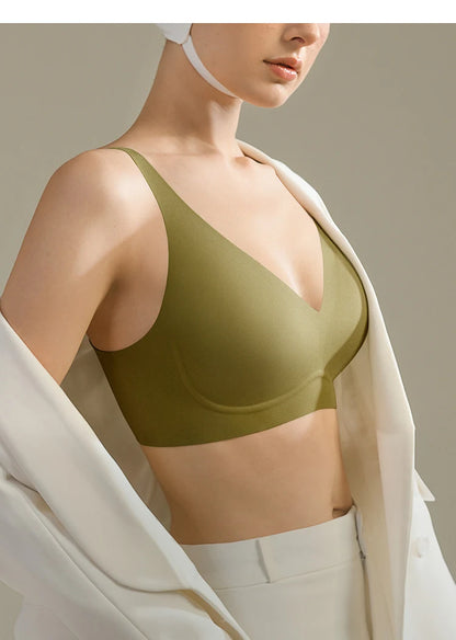 SUJIIN Sexy Seamless Wireless Bras for Women Push Up Padded Soft Support Invisible Lift V Neck Bralette Smooth Bra Female MX208