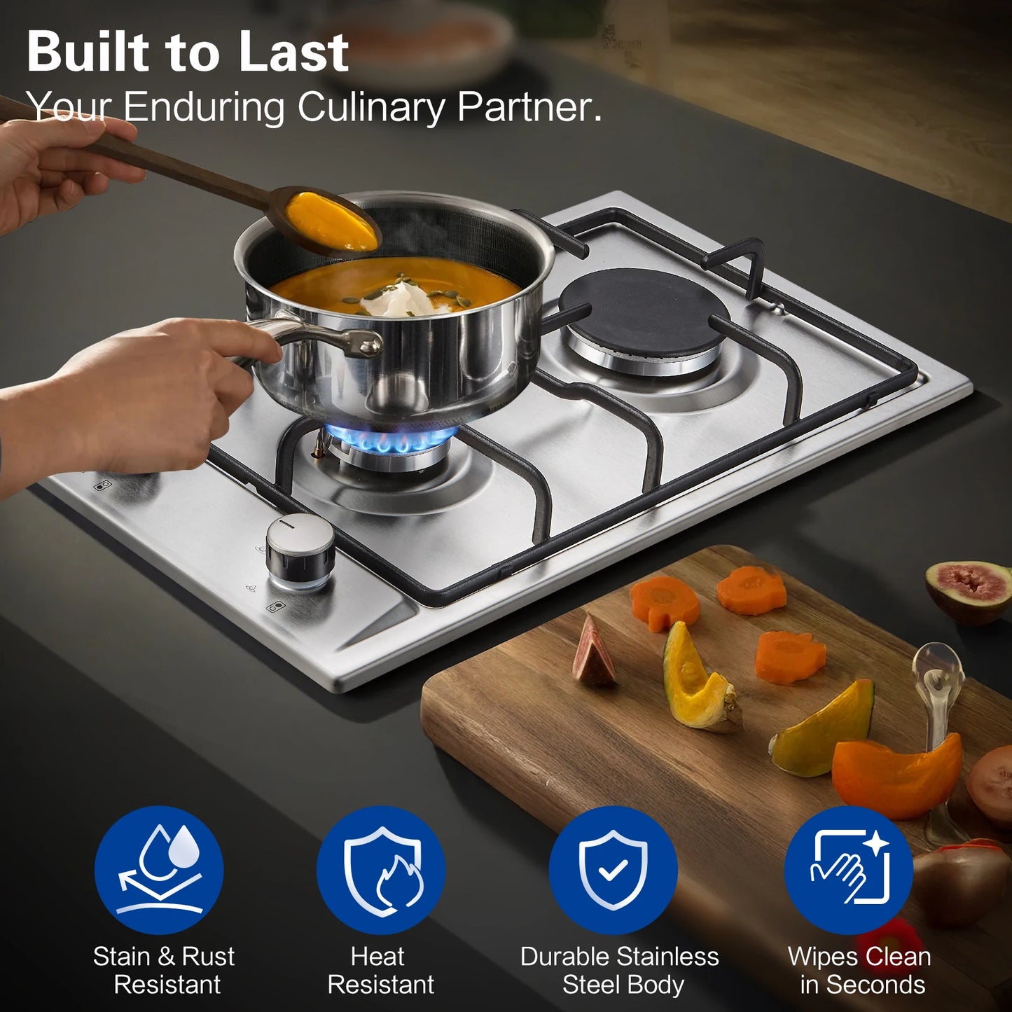 TopStrong 2/4/5 Burner 4200W Stainless Steel Auto Flame Protection Built-in for Natural Gas/Propane, Easy Clean, 30cm‌ Gas Hob