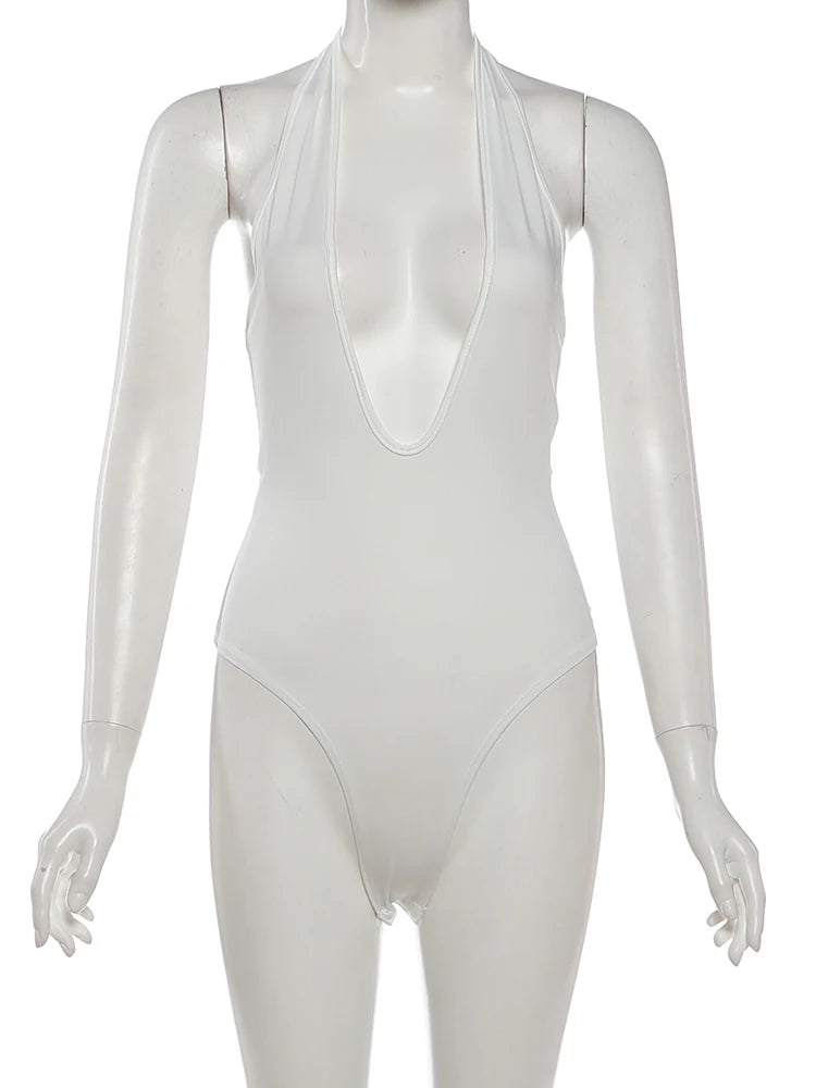Nibber Classic Bodysuit Women Fashion Deep V-Neck Sleeveless Sexy Halter Simple Daily Stretch Skinny Chic Workout Streetwear