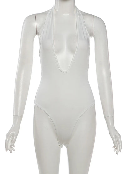 Nibber Classic Bodysuit Women Fashion Deep V-Neck Sleeveless Sexy Halter Simple Daily Stretch Skinny Chic Workout Streetwear