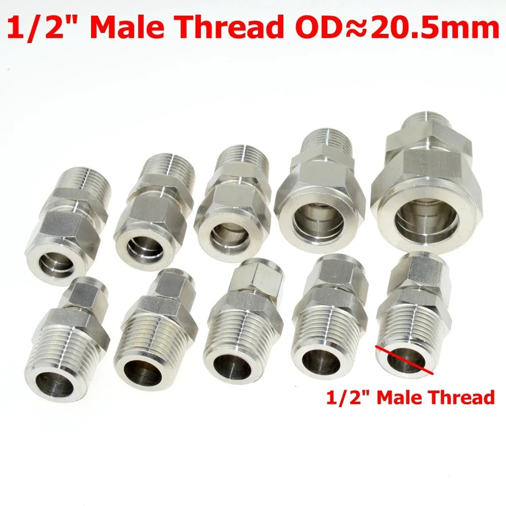 SS 304 Double Ferrule Compression Connector 8mm 10mm 12mm 1/4 1/2 Tube 1/8 1/4" 1/2" Male NPT BSP Stainless Steel Pipe Fitting