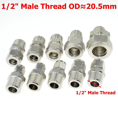 SS 304 Double Ferrule Compression Connector 8mm 10mm 12mm 1/4 1/2 Tube 1/8 1/4" 1/2" Male NPT BSP Stainless Steel Pipe Fitting