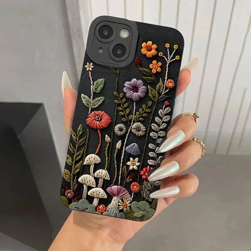 For iPhone 17 Air 16E 16 15 14 13 12 11 Pro Max Case Embossed Floral Pattern Painted Phone Cover For iPhone XS X XR 7 8 Plus SE2