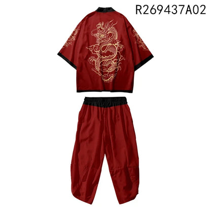 Large Size 5XL 6XL Japanese Kimono Cardigan Pants Set Print Fox Men Women Shirt Tradition Yukata Haori Obi Cosplay Costume
