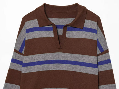 Sweater knitted Pullover Women's Spring 2026 New Fashion Striped Loose Polo neck Warm Women Sweater Chic Youth Holiday Pullover
