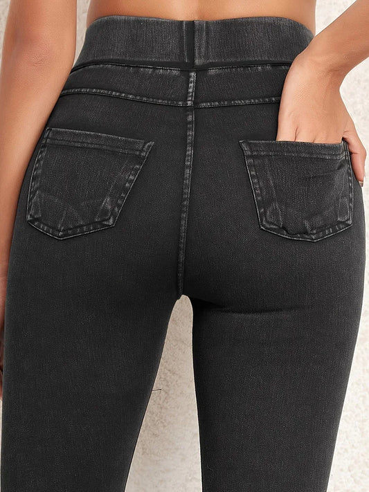 2025 New Fitness Imitation Jeans leggings Women High Waist Elastic Butt Lift Pocket Yoga Casual Leggings Slim Skinny Jeggings