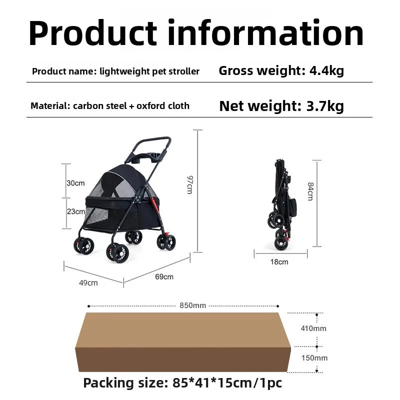 Multi Function Pet Stroller Foldable Push Pull Trolley Carrier Handbag for Cats Small Dogs Outdoor Travel Daily Use 펫 유모차