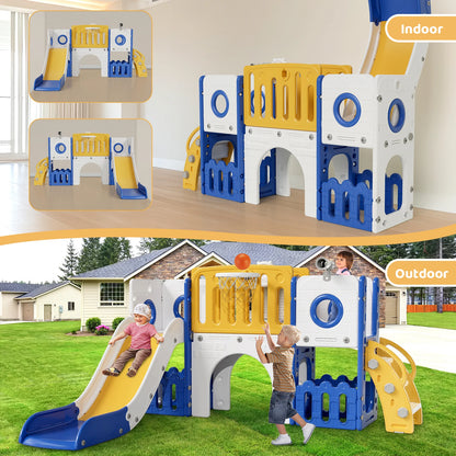Toddler Slide, 9 in 1 Kids Slide and Climber Playset Indoor Outdoor Playground for Children, w/Basketball Hoop & Ball Telescope