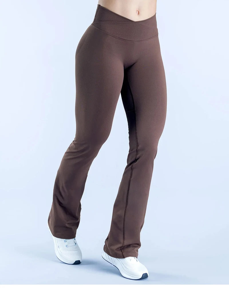 WAREBALL Women Gym Wide-leg Trousers Fitness Sport Pants V Waist Squat Proof Energy Athletic Active Pilates Flared Pants