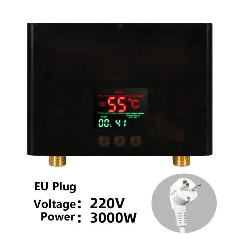 110V 220V Instant Water Heater Kitchen Bathroom Wall Mounted Electric Water Heater Hot Water Shower with LCD Temperature Display