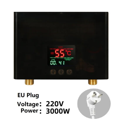 110V 220V Instant Water Heater Kitchen Bathroom Wall Mounted Electric Water Heater Hot Water Shower with LCD Temperature Display