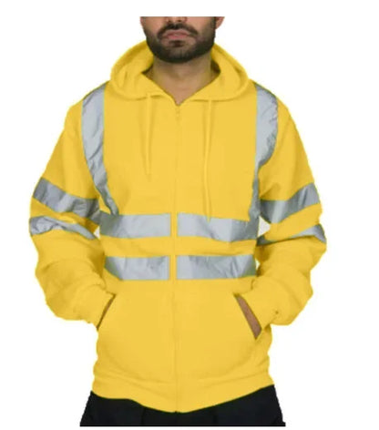 Men Reflective Strip Hoodies Casual Fit Work Safety Jackets Autumn Thin Fleece Hooded Zipper Sweatshirt Coats Workwear For Men