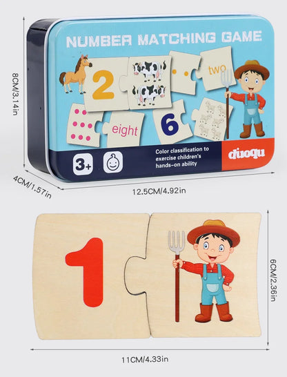 Children's Iron Box Number Enlightenment Paired Wooden Animal Food Puzzle Board Logical Thinking Training Game Educational Toys