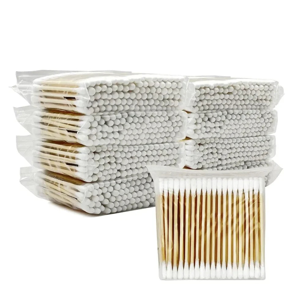 Wholesale 100Pcs Cotton Swab Wooden Cotton Sticks Double-Tipped Cotton Bud Chlorine-Free Hypoallergenic Cotton Swab Makeup Tools