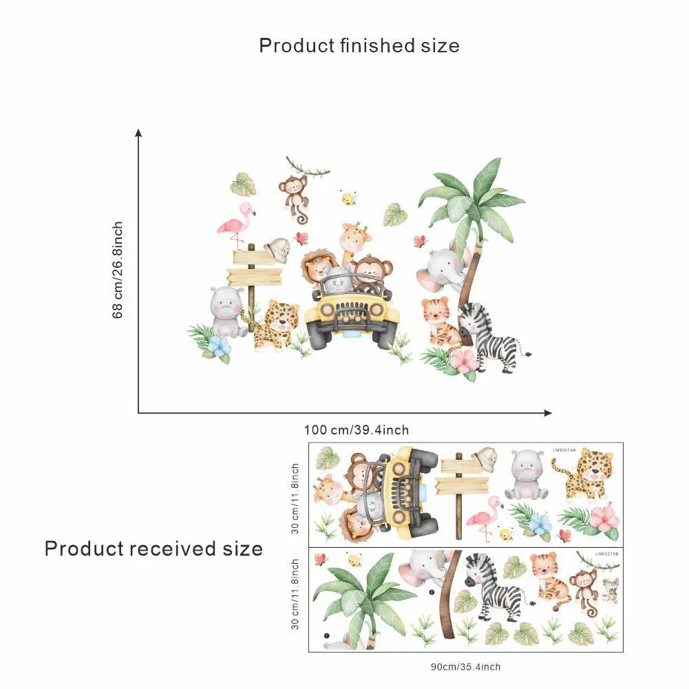 Cute Forest Animals Wall Stickers for Kids Rooms Children Boys Girls Baby Room Decoration Nursery Wallpaper Vinyl Elephant Lion