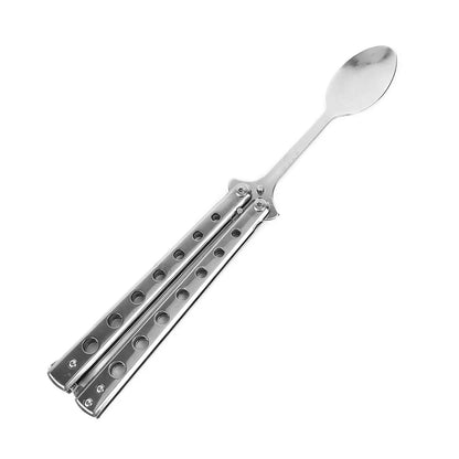 Butterfly Knife Folding Spoon Fork Balisong Training Spoon Fork Butterfly Knife Trainer Outdoor Camping Tableware Kitchen Tool