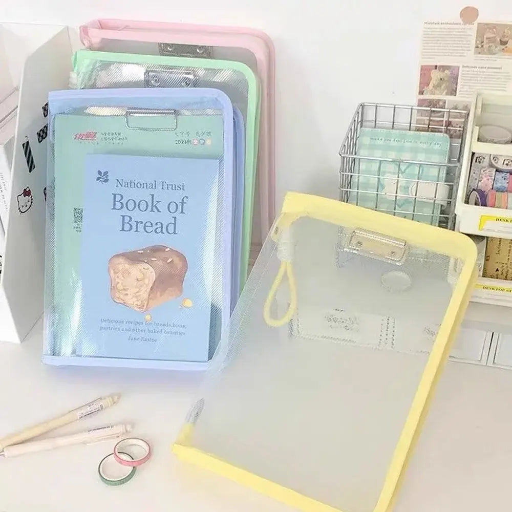 1PC A4 Transparent Zippered Document Storage Bag Light Color Portable Document Bag High Value Book Bag