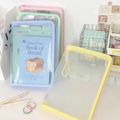 1PC A4 Transparent Zippered Document Storage Bag Light Color Portable Document Bag High Value Book Bag
