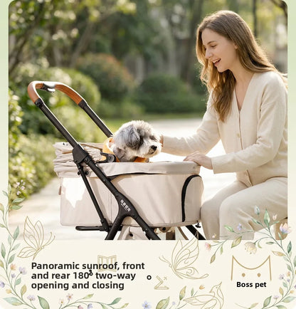 Breathable Large Space Pet Stroller One-Click Foldable Detachable Hand Cart For Dogs Cats Outdoor Travel