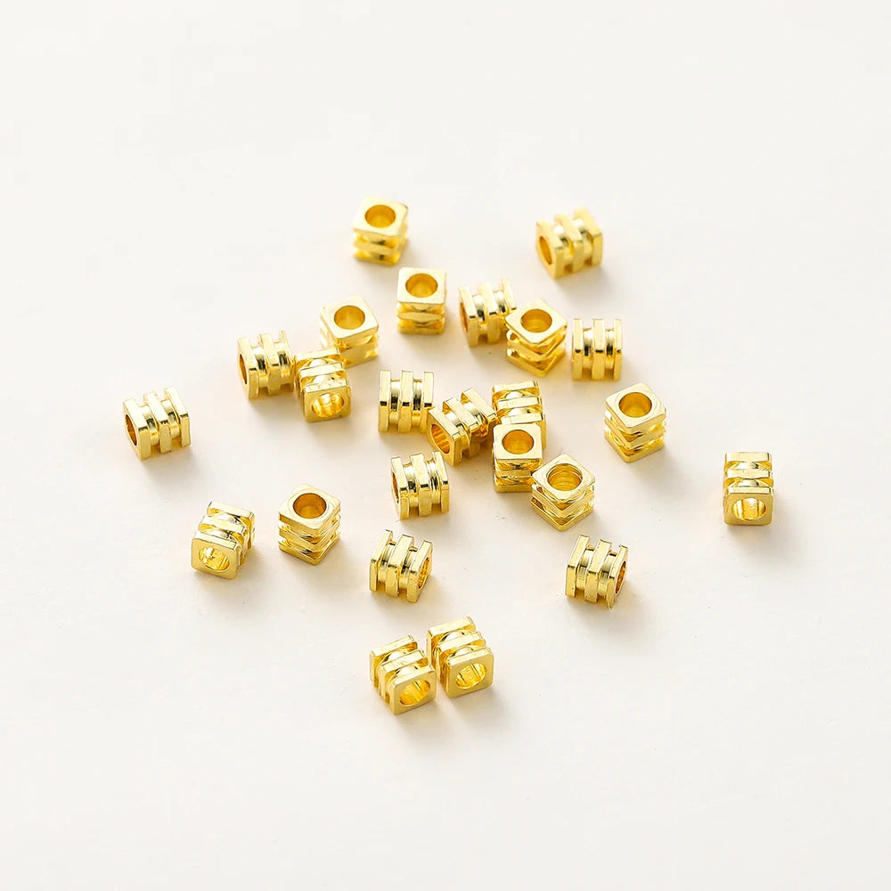 20pcs/lot 14K 18K Gold Square Loose SpacerBrass Beads Necklace Bracelet Beading Seeds For DIY Earing Charms Making Findinds