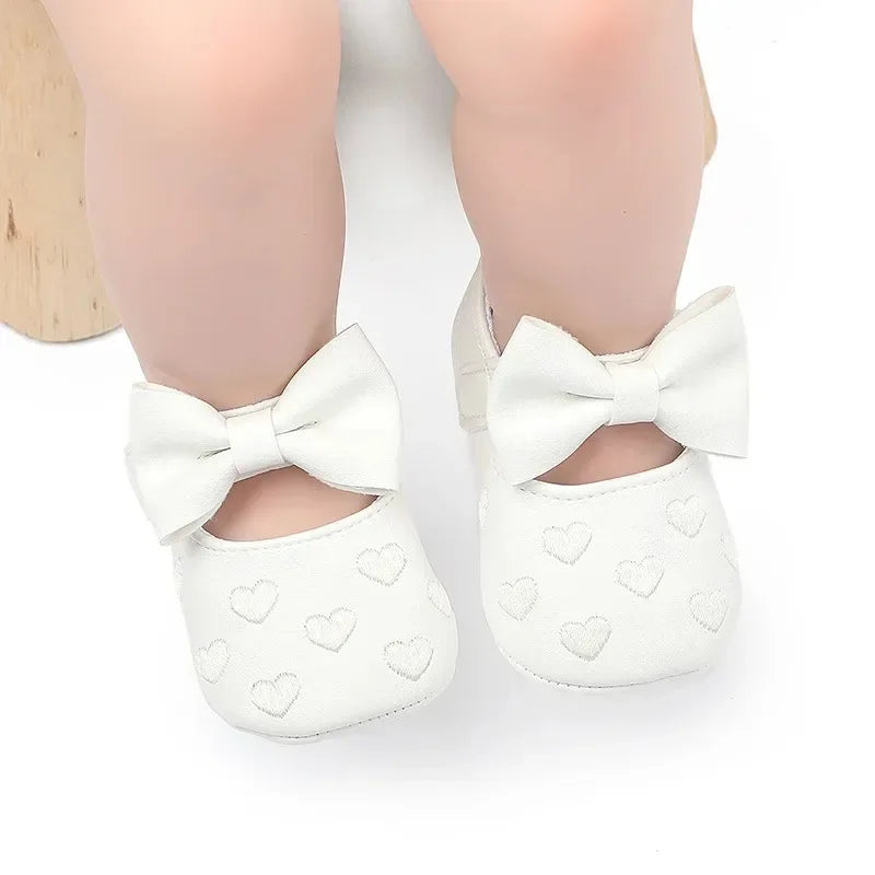 Baby Girls 0-18 Months Indoor First Walker Shoes Soft Cotton Sole Non-Slip Classic Embroidery Bowknot Hook & Loop Infant Booties