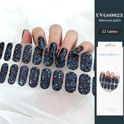 16/22 Tips Semi Cured Gel Nail Stickers for UV Lamp Designer Adhesive Nail Gel Wraps DIY Long-lasting  Nail Decoration
