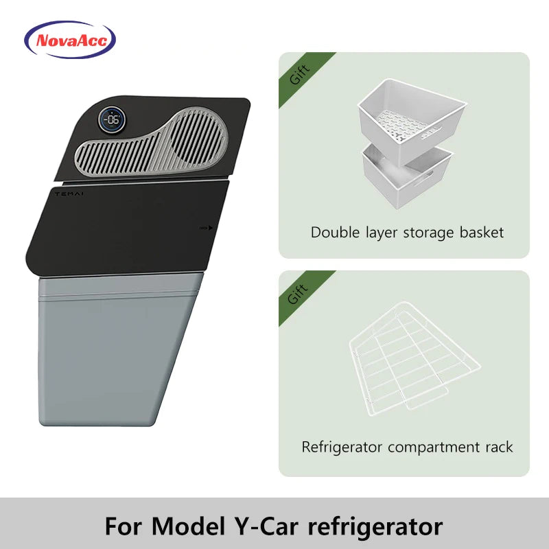 NovaAcc 16L Car Refrigerator Portable Compressor Freezer Cooler Fridge for Tesla Model Y 2017-2024 Outdoor Camping Accessories
