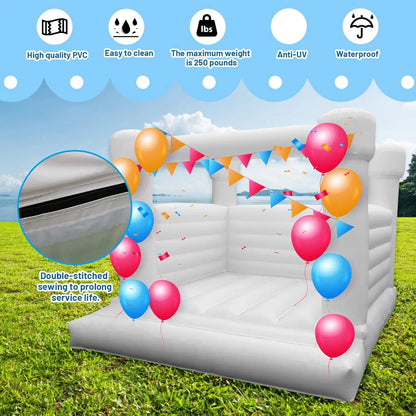 White Inflatable Bounce House With Blower 100% PVC Durable Jumping Bouncy Castle Jumper For Birthday Party Backyard Kids Gifts