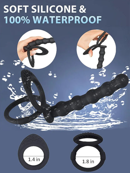 Double Penetration Dildo Dual Stimulation Vibrator for Couples, Anal Beads, G-Spot Massager, Cock Ring, Adult Sex Toys