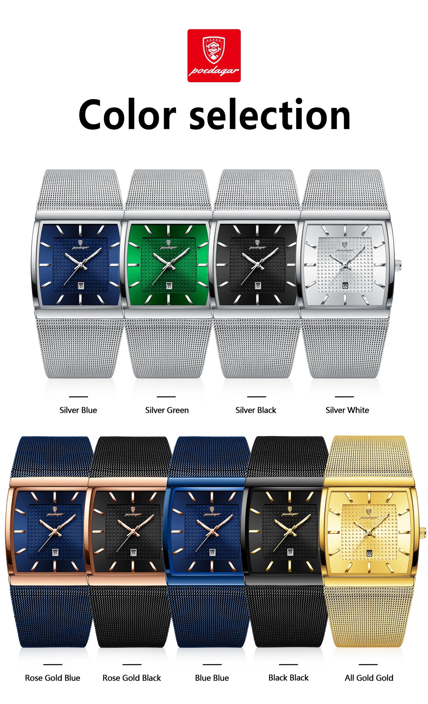 POEDAGAR Top Luxury Men Wristwatch Waterproof Luminous Stainless Steel Mesh Date Man Watch Fashion Business Quartz Men's Watches