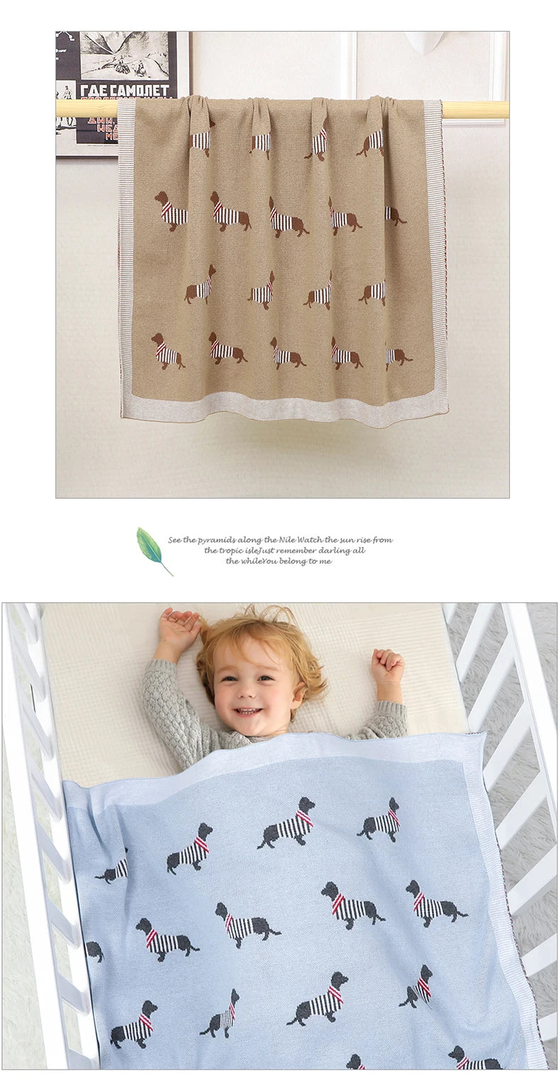 Baby Blanket Cotton Knit Super Soft Newborn Girl Boy Bed Plaid Crib Quilt Cute Dachshund Infant Stroller Covers Swaddle 100*80CM