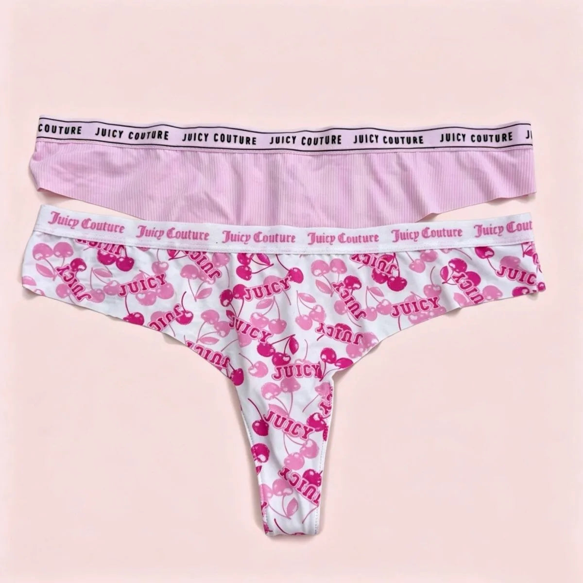 Juicy Couture Women's Seamless Thong Multipack Logo Elastic Waistband Print & Solid G-String Panties Sexy Lingerie Set
