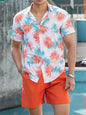 2024 Men's Shirt Shorts Set Two Piece 3D Leaf Print Men's Shirt Short Sleeve Casual Beach Pants Street Vacation Hawaiian Style