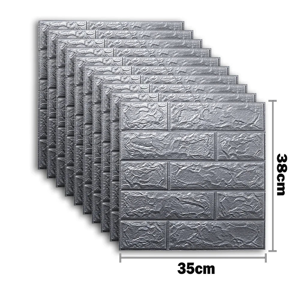 10pcs Self Adhesive Decor 3D Foam Wall Stickers Pane Room Waterproof Peel and Stick Brick Wallpaper for Interior Decoration