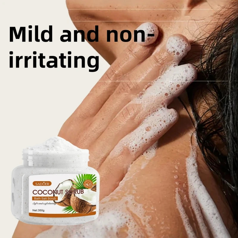 350g Coconut Scrub Is Rich in Skin Care Ingredients Such as Walnut Shell Powder, Glycerin, and Coconut Extract, with a Fresh Coconut Scent. It Contains Gentle and Fine Scrub Particles That Deeply Cleanse the Skin, Removing Im