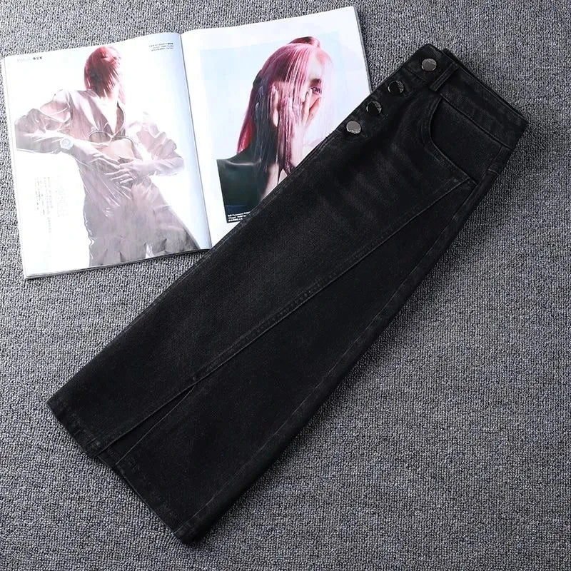 Denim Skirt Women's 2026 Spring/Summer New Slim High Waist Split One Step A-line Wrap Hip Skirts Female Casual Clothing