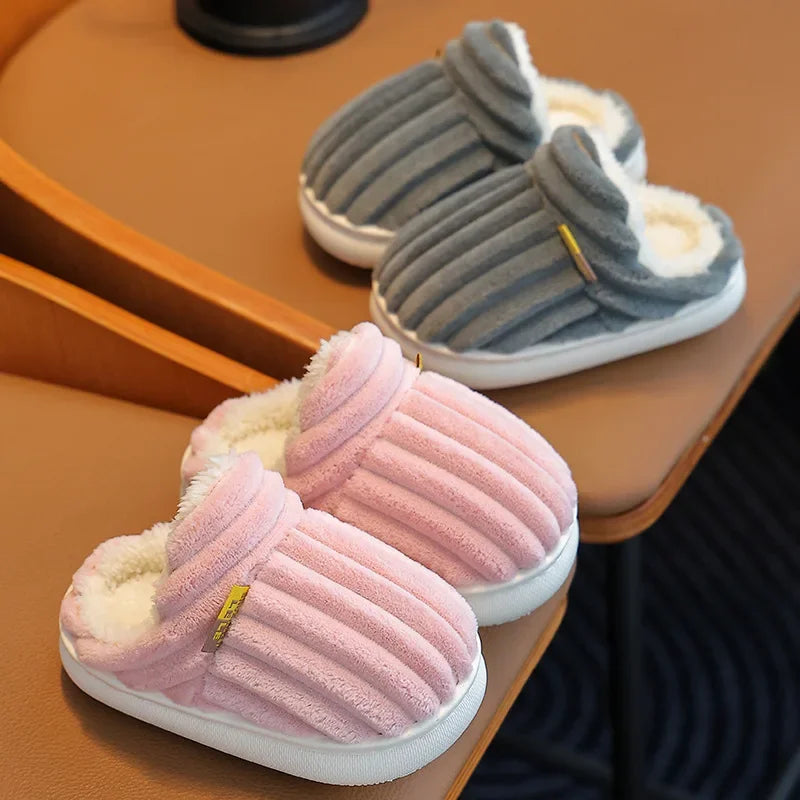 Winter warm cotton slippers for adults and children Toe Wrap Cotton Slippers Thick Soft Sole Slides Men Women Non-slip Shoes