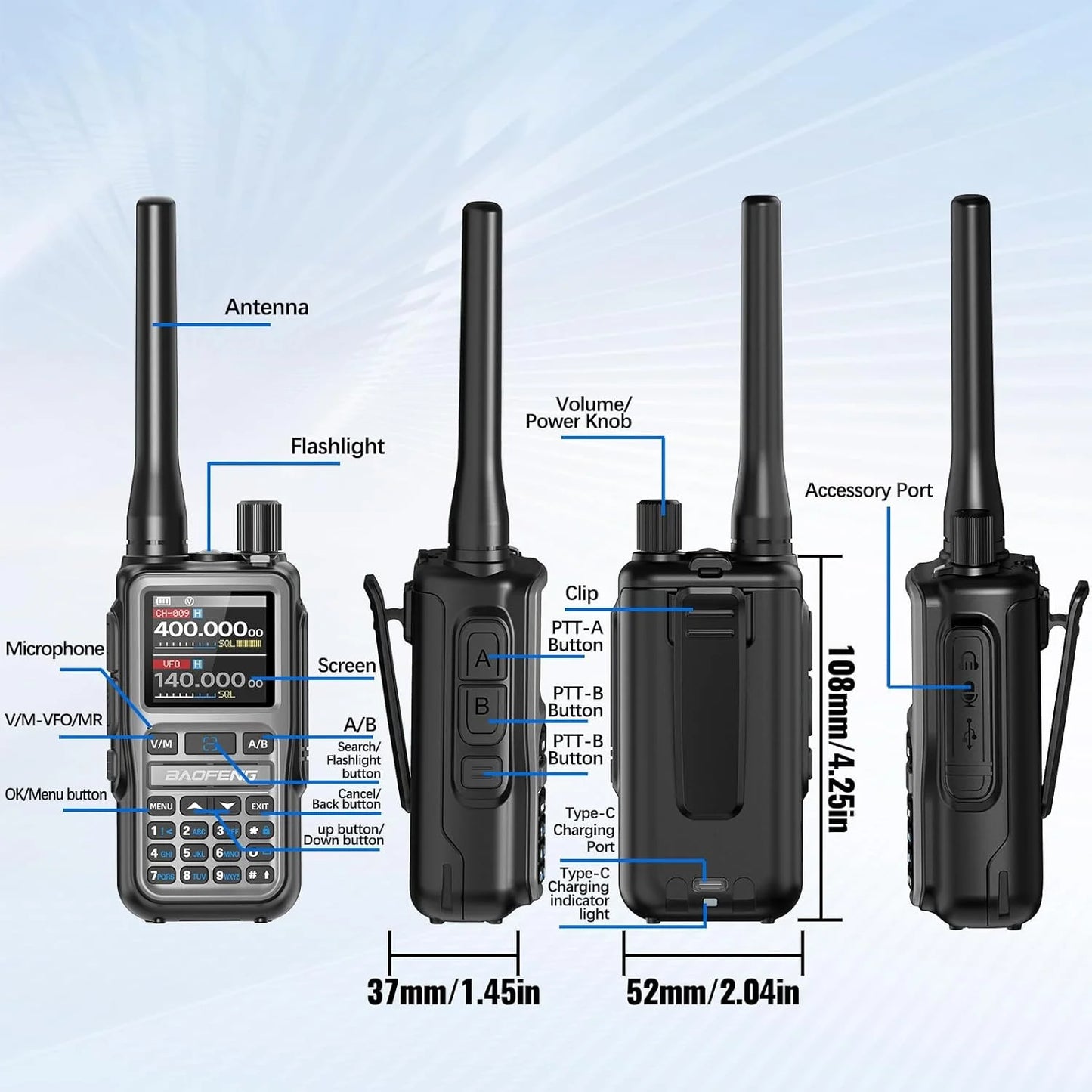 2PCS BAOFENG UV-5RMini Talkie-Walkie Multi-Band Programming Wireless Copy Frequency 5W 999CH AM FM Long Range Bidirectional Radio