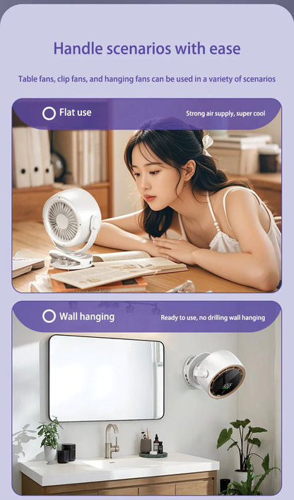 Mini Digital Display Fan Desktop Remote Control 720°Rotation Type-C Rechargeable Electric Fans Portable Wall Hanging With Clip