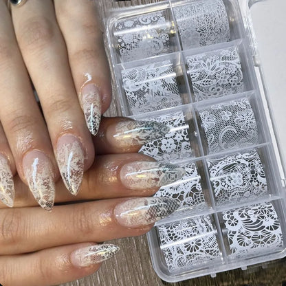 10 Rolls 4x50CM Black White Lace Transfer Nail Sticker Sexy Flower Lace Nail Art Transfer Foils Paper for DIY Manicure Decals*@#