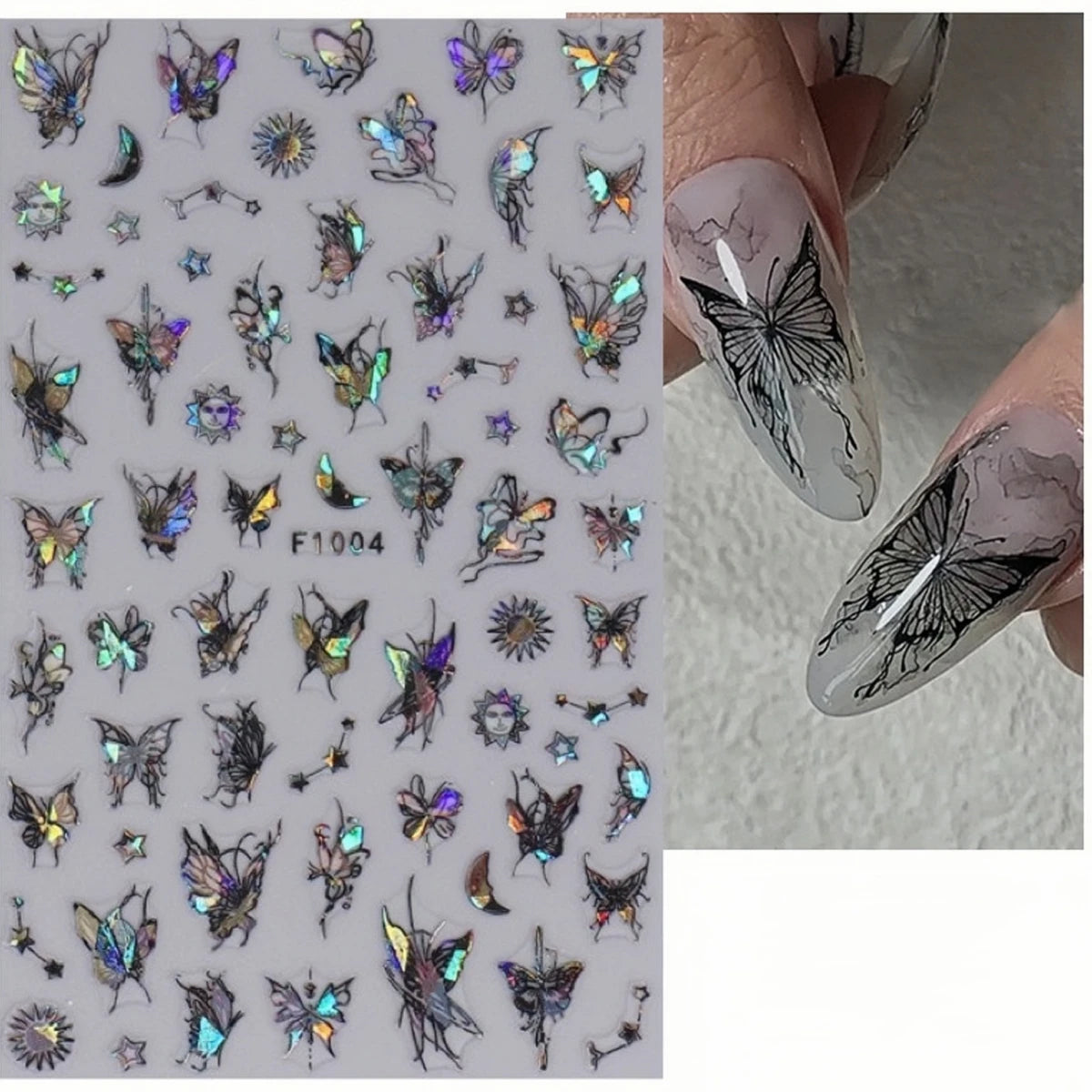 1PCS Marbled Nail Sticker 3D Abstract Lines Sticker Nail Art Supplies Nail Decals Y2K Laser Butterfly Ladies Nail Art Decoration