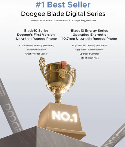 DOOGEE Blade10 Ultra Energy Rugged Phone Gemini AI 10.7mm Ultra-thin 6150mAh Battery Android 15 Widevine L1 Smartphone NFC