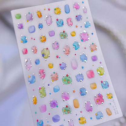 5D Summer Ocean Nail Stickers Seaside Vacation Colorful Fish Bubble Starfish Little Octopus Nail Decal Fresh Sea Manicure Decor
